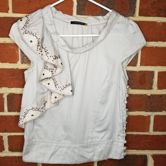 Leifsdottir Embroidered Beaded Ruffle Flames Top 0 - Picture 11 of 11